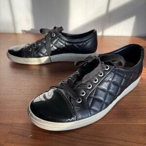 Ecco Soft 7 Sneakers Black Patent Leather and Quilted Leather Lace Up, size 39